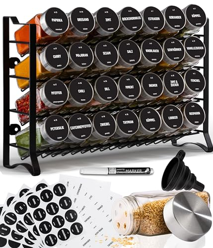Deco haus® Gewürzregal Stehend & Wand [MIT 28 GLÄSERN & GEWÜRZETIKETTEN] - Gewürz Organizer - Gewürzregal Wand - Spice Rack Organizer - Gewürzständer Gewürzregale Hängend - Gewürzregale Schrank