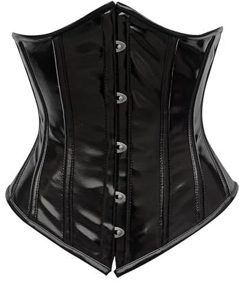 OH WEARS Dam baskisk underbyst korsett svart PVC stål benad midja cincher tränare tight snörning korsett, Svart, M