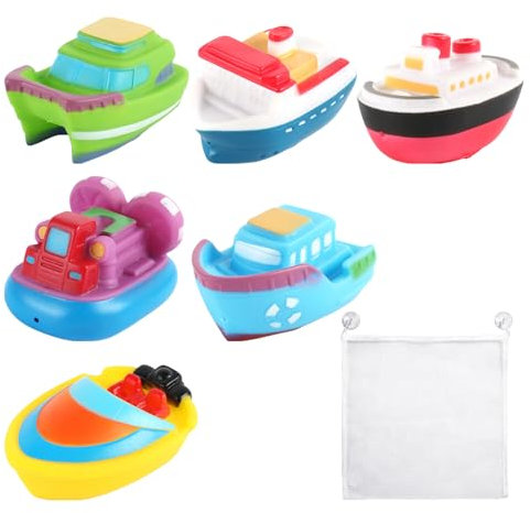 6 Stück Schwimmende Spielzeuge, 1 Stück Spielzeug-Aufbewahrungstasche, Badespielzeugboot, Badespielzeug Für Kinder, Im Wasser Schwimmendes Spielzeugboot, Badebegleiter Für Kinder