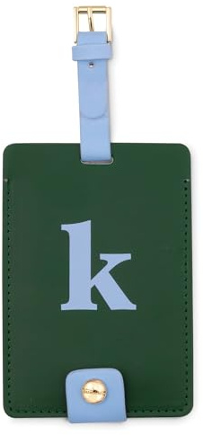 Kate Spade New York Leatherette Luggage Tag with Secure Strap, Colorful Suitcase Identifier for Travel, Monogram Bag Tag ID (K)