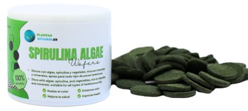 Spirulina Algae Wafers 50 ml, Discos de Spirulina, Alimento Vegetal para Peces de Fondo, Comida Natural y Equilibrada para Herbívoros