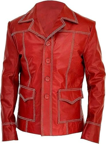 ZM ATTIRE Fight Brando Club - Chaqueta de motociclista para hombre, color rojo, Rojo - Piel Sintética, L