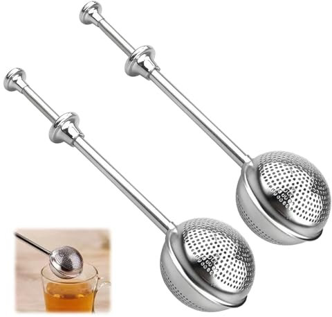 Tea Infuser for Loose Leaf Tea 2025 Loose Leaf Tea Ball Strainer Steeper Stainless Steel Long Handle Fine Mesh Tea Diffuser for Mugs, Sifter for Baking Sugar Shaker Flour Duster (Full Mesh*2)
