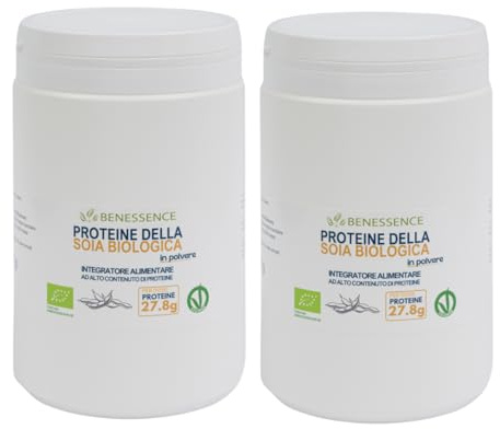 Benessence - Proteine vegetali della Soia Biologica in Polvere - 2 x 350 g – Per la crescita e mantenimento muscolare - Adatto a diete vegetali