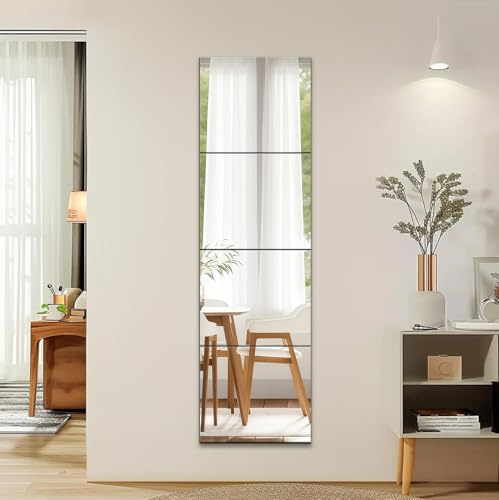 Sqinor Espejo Pared Cuerpo Entero Adhesivo Vidrio HD 35x35cm 4 Piezas - Espejos Adhesivos Decorativos Espejos Grandes de Pared para Entrada Recibidor Habitacion Salon Armario Puerta Gimnasio