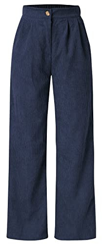 Pantalones de pana para mujer con cintura alta, pierna ancha, corte recto, pantalones casuales cómodos, elegantes pantalones de algodón para mujer, moda de otoño de moda, azul, M