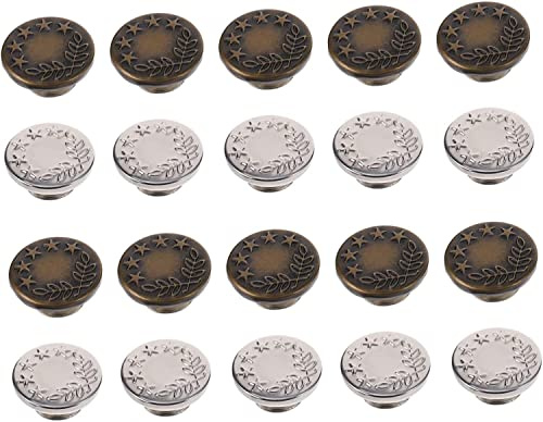 Tryckknappar, Metallknappar, 20 st Jeansknappar, Midjesträckare, Metalltryckknappar, Justerbar knapp for Jeans, Byxor, Knappklämmor, Snabbknappar