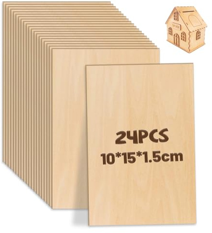 SZMK 24 PCS Pannelli in Legno Compensato 100 X 150 X 1.5 MM,Pannelli Legno Fai Da Te,Pannello di Balsa per Pirografia,Pannello per Taglio Laser DIY,Foglio di Balsa per Modellismo per Artigianale