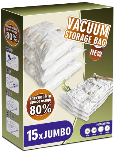 Storage Master Space Saver Bags for Travel and Home Reusable Vacuum Storage Bags Save 80% More Storage Space (15, J)