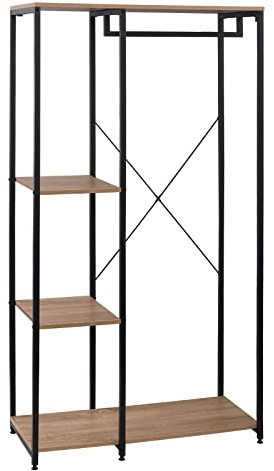 WOLTU Perchero de Pie con Estante Zapatero Perchero Burro para Colgador Ropa Metal y Madera, 90 x 40 x 167 cm