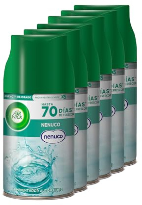 Air Wick Freshmatic - Recambios de ambientador spray automático, esencia para casa con aroma a nenuco - Azul, 250 ml (Paquete de 6)