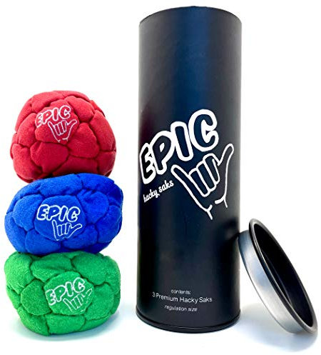 Epic Hacky Sack Balls, 3 Footbag Gift Set with Storage Tube