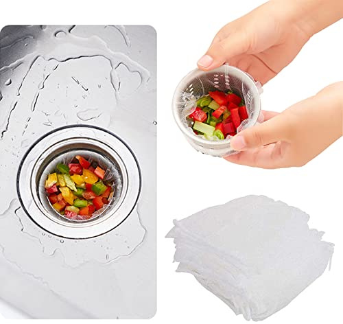 Filtro Acqua Sacchetto, 100 Pezzi Filtro Fogna Sacchetti USA e Getta Mesh Sink Strainer Cucina Filtro Lavello Borsa con Box Contenitore Sacchetti Filtro Lavello per Lavelli da Cucina e da Bagno