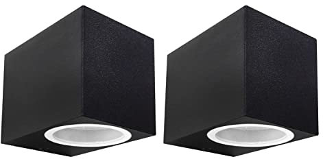 firstchoicelighting Set of 2 Black and Clear Glass Downards Outdoor Garden Wall Lights, Modern Porch Lamp, IP44 Rated Waterproof, LED Compatible