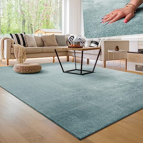 Paco Home Moderner Kuscheliger Wohnzimmer Teppich Kurzflor waschbar flauschig Weich Einfarbig Felloptik zeitlos stilvoll rutschfest pflegeleicht, Grösse:160x220 cm, Farbe:Türkis