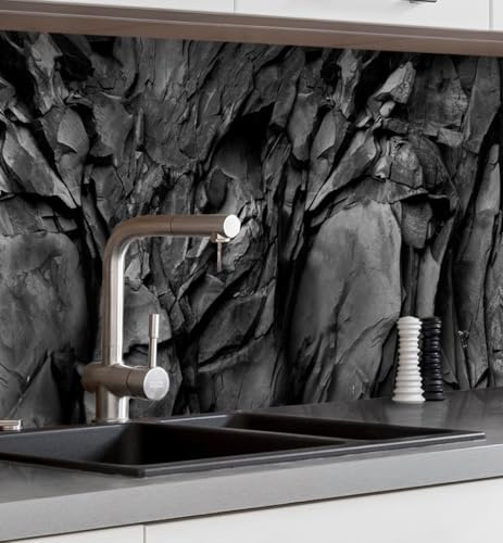 MyMaxxi Küchenrückwand selbstklebend - Matte, 0,4 mm Premium Spritzschutz Folie als günstige Alternative zu Glas, einfache Montage & leichte Reinigung - 60 cm hoch - Motiv: schwarzer Stein 60 x 60 cm