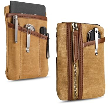 Sayram SP6 Small EDC Pouch Tool Organizer, Compact EDC Pocket Organizer, Waxed Canvas Mini Coin Purse for Men, EDC Pouch Organiser for Change, Notebook, Flashlight