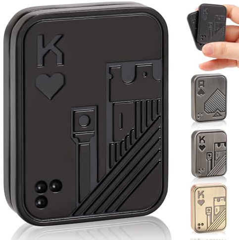 Bufccy Fidget Slider, Relieve Stress Anxiety Hand Spinners Toy (Black K) | Magnetic Metal Haptic Poker Push Card, Fidget Clicker for ADHD, Fidget Toys Adults for Teens, Boyfriend, Husband and Father