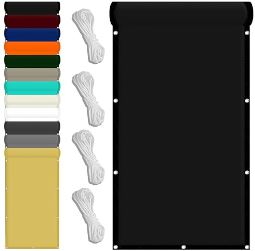 Sonnensegel Wasserabweisend 75 x 500 cm Wasserdicht Quadratisch Balkon Sichtschutz Uv-Schutz-Polyestergewebe mit Seil Ideal für Schwimmbäder Partys Und Outdoor-Aktivitäten, Schwarz