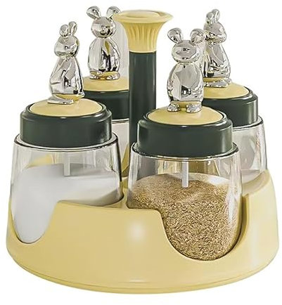 Portaspezie,con 4 Bottiglie di Barattolo,Vetro,Bottiglia di Condimento Rotante per Condimento Barattolo di Spezie,Carosello Girevole da Banco per Erbe e Spezie per Bancone Ristorante Cucina