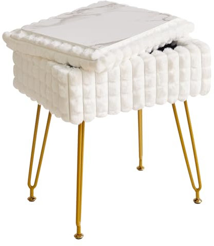 IBUYKE Rechteck Eitelkeit Stuhl mit Stauraum, Fußstütze Fußhocker Ottoman, Eitelkeit Hocker, Schminktisch Stuhl, mit Anti-Rutsch Füßen, für Make-up Raum, Schlafzimmer, weiß WBD004W