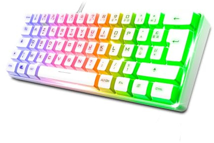 Spirit Of Gamer - Pro K2, Tastiera Gamer cablata semi-mecanica, formato compatto TKL 60%, 62 tasti di cui 24 Anti-Ghosting, Retroilluminazione RGB Arcobaleno, Altezza regolabile, Bianco