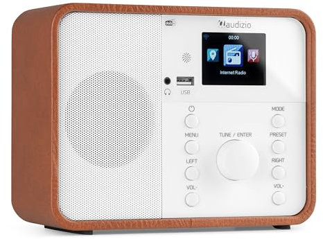 Audizio Nardo Radio Réveil Internet WiFi - Blanc, Dab+ & FM, Bluetooth, Météo, 32 000 Stations, Télécommande, Lecteur MP3 USB, Idéal pour Écouter Vos Stations Radios Préférées