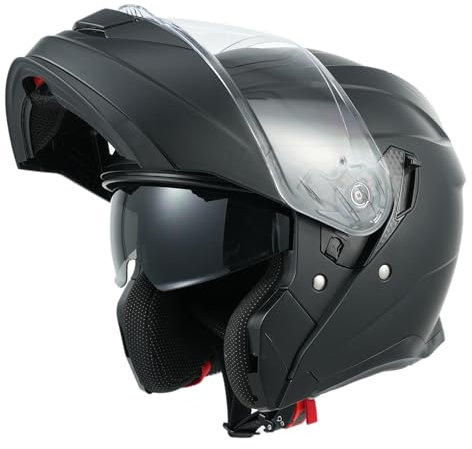 MY Motorrad Klapphelm Integralhelm 935,ECE 22.06 Zertifiziert Modular Helm mit Doppelvisier für Damen Herren (Mattschwarz, S)