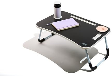 Muitomas, Table de Travail Intelligente, Bureau Pliable en Plastique et métal, Pliable avec Porte-gobelets et Support de Tablette, pour lit et canapé, 60 x 40 x 30 cm, Couleur Noire