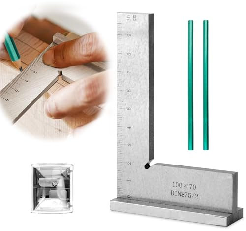 PRZRAO Escuadra de Carpintero 100 x 70mm Escuadra Carpintero 90 ° Escuadras Metalicas Carpintero con Escala de Medición para Trabajos Precisos en Construcción Metálica y Carpintería