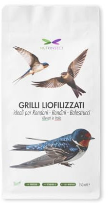 Nutrinsect - Grilli Liofilizzati - Mangime Naturale ideale per geco, camaleonte, tartarughe, pesci e uccelli insettivori come Rondini, Rondoni, Balestrucci, Pack da 500 ml (Vecchio, Grilli)