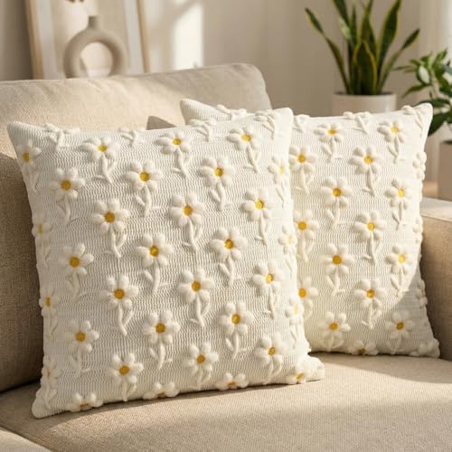 Carttiya 2 Funda Cojin 45x45 de Terciopelo con Flores Chenilla, Elegantes Fundas Cojin Decorativas para Cojines Sofa, Cama o Jardín, Mujer