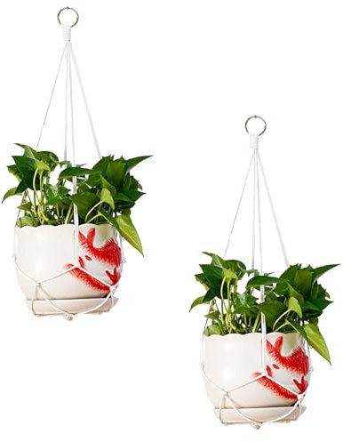 2 Pezzi Appendini per Piante, Vasi Sospesi per Piante in Corda di Coton, fioriera da balcone, per Balcone e Decorazione Interna/Esterna