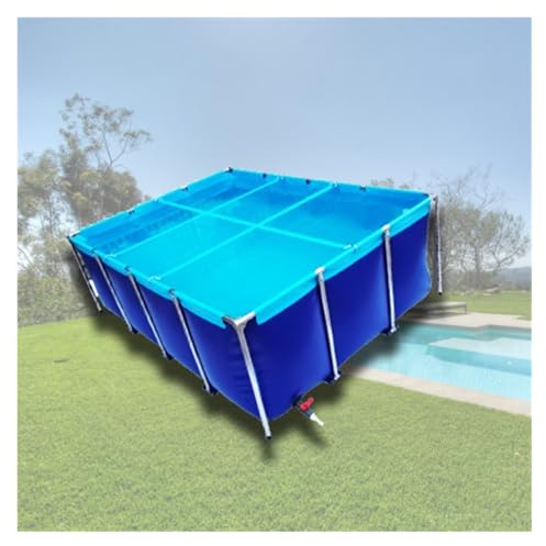 UZAMIRLEX Lago Artificiale Pieghevole, Laghetto for Pesci in Tela PVC Fuori Terra con Struttura in Acciaio e valvola di Scarico Blu(150 * 100 * 60cm)