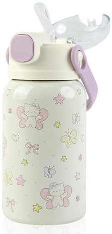 FYting Termosmugg för barn, 500 ml drickflaska med sugrör, 316 rostfritt stål isolerad vattenflaska, BPA-fri, varma och kalla drycker, resemugg och handtag, för skolan, resor, sport (lila)