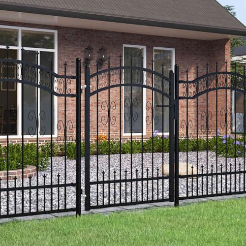 Cancello per Recinzione in Acciaio Verniciato a Polvere, Design con Punta a Lancia, Sistema di Serratura Sicuro, Cancello Giardino Esterno, Portoncino Ingresso Esterno, Cortile,Nero, 103x175 cm