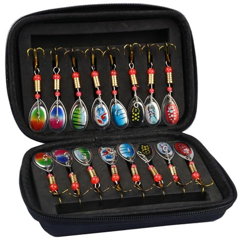 Lot de 16 cuillères à truite clignotantes avec Rolling Swivels Twister - Accessoires de pêche à la truite - Leurres artificiels pour truite et perche (paillettes, 16 pièces)