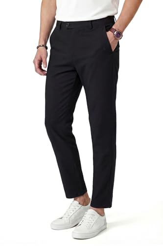 GINGTTO Mens Linen Trousers Slim Stretch Summer Lightweight Pants | Tapered Leg,Cropped, Old Money Style,Lightweight, Stretch, 4-Season