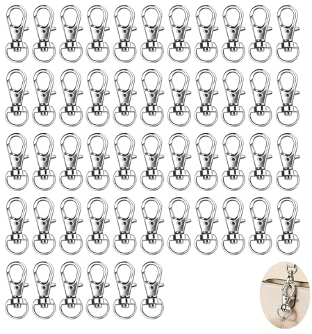 Lot 50 Mousquetons Pivotants 32mm Alliage Zinc Porte Clé Anneau Crochet | Attache robuste bricolage, creation lanières, sacs accessoires, animaux collier, argent metal practical solide fort