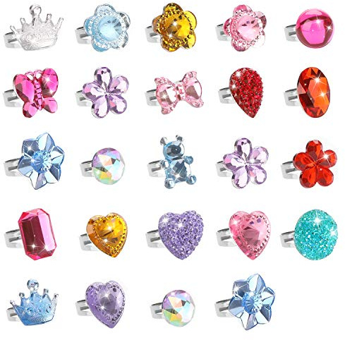 Hifot kinderringe mädchen Prinzessin Schmuck Set 24 Stück, Kristall Verstellbare Ringe für Mädchen mit Herzformkasten, Girl Dress up Rings Fingerringe - Zufälliger Stil