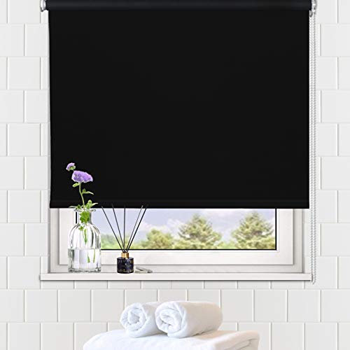 LUCKUP 100% Blackout Waterproof Fabric Window Roller Shades Blind, Thermal Insulated,UV Protection,for Bedrooms,Living Room,Bathroom,The Office, Easy to Install 53 x 183 cm(Black)