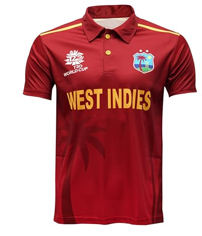 West Indies ODI Cricket Jersery Worldcup T20 Shirt (Small) Maroon