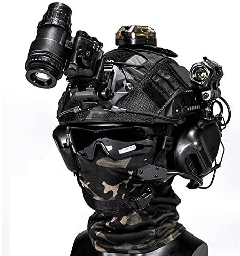AQzxdc Caschi Fast Paintball, con Cuffia Tattica e Modelli Telescopici, Visiera e Occhiali di Protezione, Torcia Elettrica, Luce Lampeggiante, Supporto NVG, per Airsoft Shooting,BK d