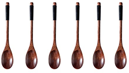 Vastsea 6 Stück Holzlöffel, Holz Küche Marmelade Löffel, Koreanischen Stil Holz Reis Esslöffel, Gelten zum Suppe Kochen Mischen Rührer Küche Werkzeuge Utensilien(Braun)