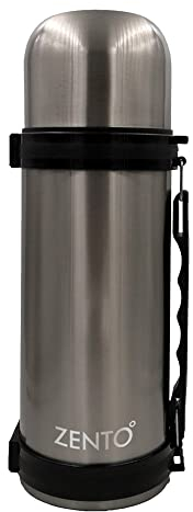 Zento Stainless Steel Insulated Workman Vacuum Flask–1000ml for Coffee, Tea or Water, BPA-Free, Thermo-Shield Technology, Cold for 24 Hours & Hot for 12 Hrs, Reusable Drinking Flask (Stainless Steel)