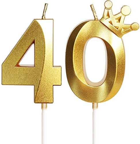 Vela de cumpleaños Con corona, número 40-2.36 pulgadas, color oro, 2 unidad, Velas Cumpleaños Divertidas, Velas de Pastel Cumpleaños, Velas Doradas para Cumpleaños, Aniversario, Fiesta Temática