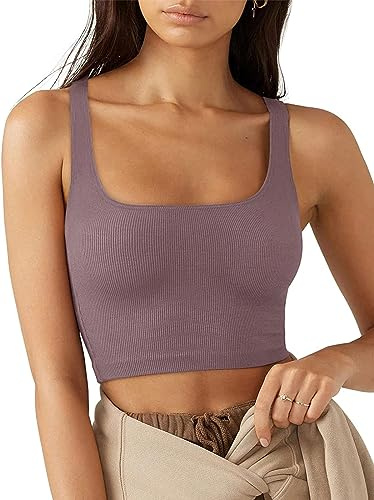 Rongseng Canotta Donna Estiva Crop Top Sexy Senza Maniche con Scollo Quadrato Canottiera Corto Sportiva Aderente Tank Top Casual Elegante Maglietta Tinta Unita Shirt