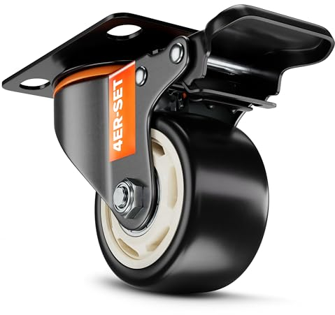 pearway Ruedas giratorias premium de 75 mm con freno [4 unidades hasta 500 kg], ruedas de transporte robustas con 4 frenos de seguridad, ruedas de carga pesada con freno para interior y exterior I