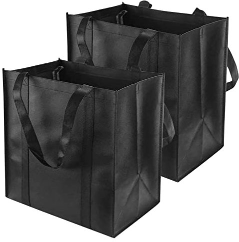 Trendecor Einkaufstasche Faltbar 2 Stück Schwarze ehr große Tragetasche mit Tragegriffen, 38 x 35 x 25 cm Einkaufstasche mit langem Henkel perfekt als Tote Bag, Stoffbeute Damen Shopper Handtasche