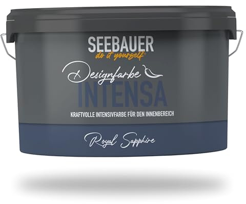 SEEBAUER diy Intensivfarbe INTENSA Blau 2,5L (Royal Sapphire) Edelmatte Wandfarbe Dunkelblau - Innenfarbe sehr hohe Deckkraft - Matt, Abwaschbar und Tropffrei